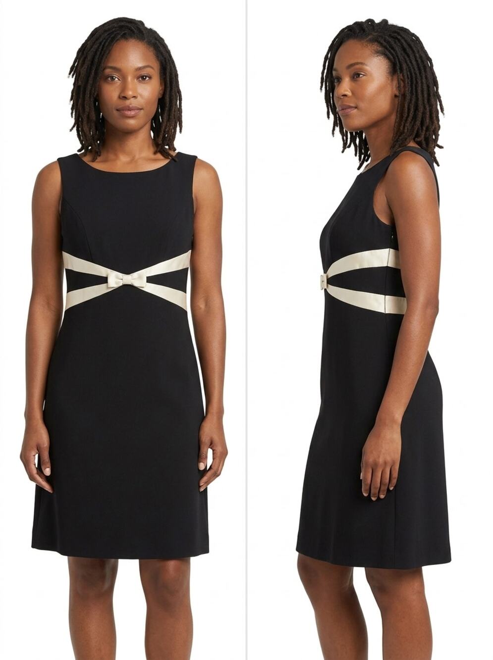 Ann Taylor Black Scoop Neck Sheath Knee Length Satin Dress Women Size 4P